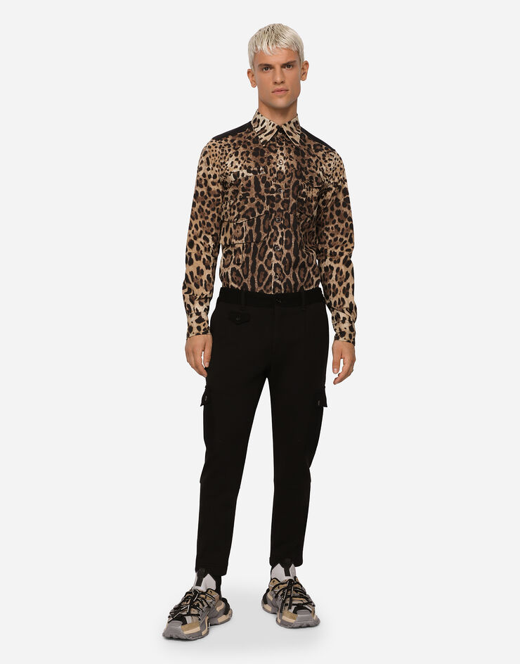 Dolce & Gabbana Camisa multibolsillos de algodón con estampado de leopardo Multicolor G5IT1THS5E3