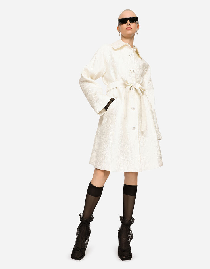 Dolce & Gabbana 벨트 플로럴 자카드 코트 화이트 F0C3RTHJMOK