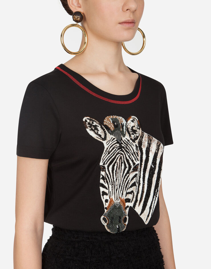 Dolce & Gabbana JERSEY T-SHIRT WITH ZEBRA EMBROIDERY NERO F8L99ZG7VXR