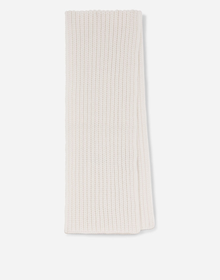 Dolce & Gabbana Bufanda de punto acanalado con parche del logotipo DG Blanco LNKA79JBVU1
