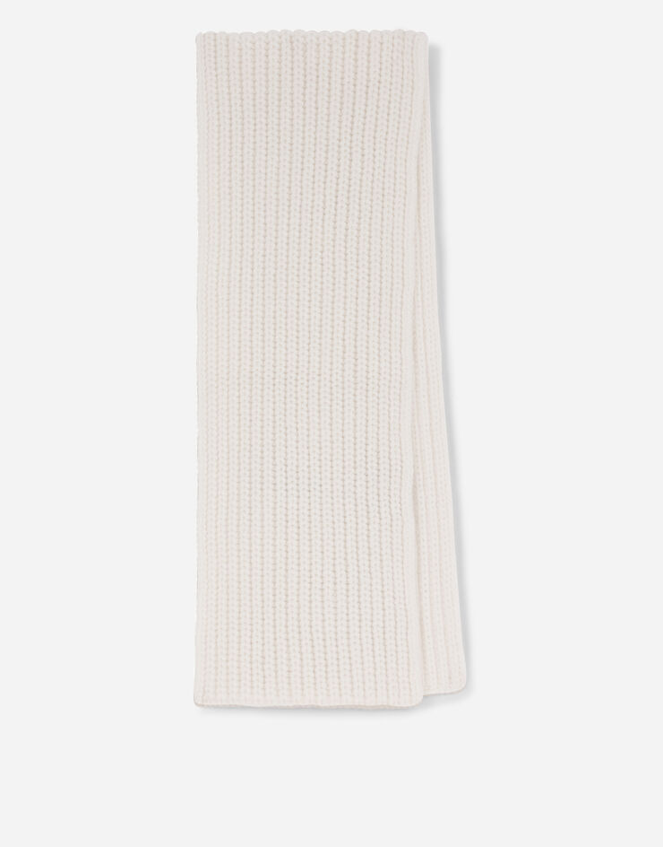 Dolce & Gabbana Ribbed knit scarf with DG logo patch White LNKA79JBVU1