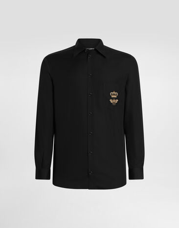 Dolce & Gabbana Cotton Martini-fit shirt with embroidery Black G5JG4ZFU5EW
