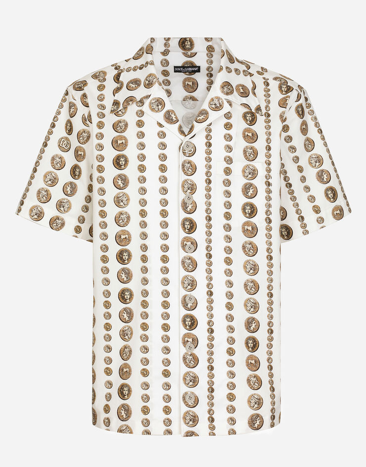 Dolce&Gabbana Coin print stretch drill Hawaiian shirt White G5JH9TFSFMU
