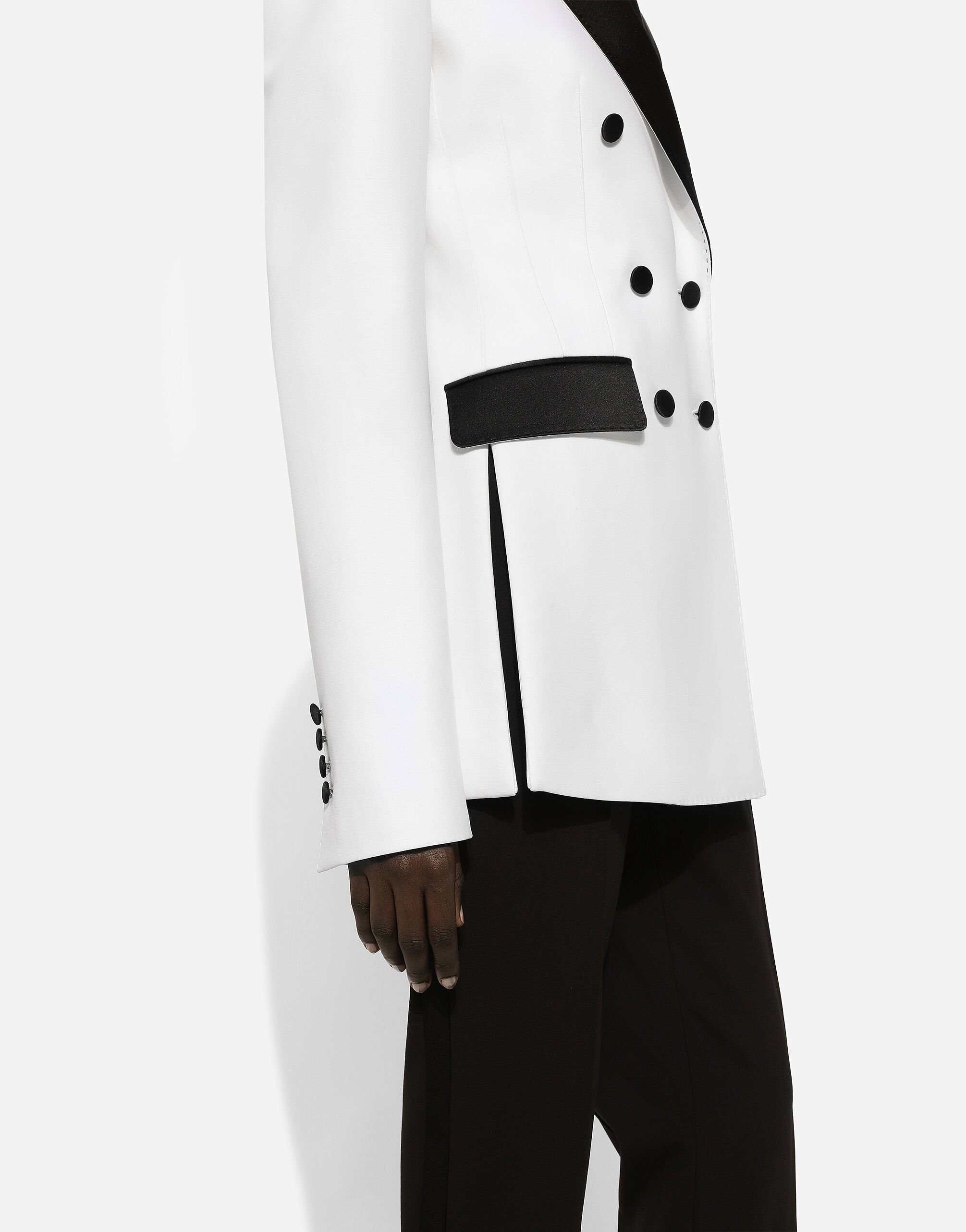 Double-breasted faille Turlington tuxedo blazer in White for