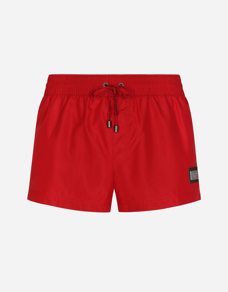 Dolce & Gabbana Boxer da mare corto con placca logata Bordeaux M4E48TONO06