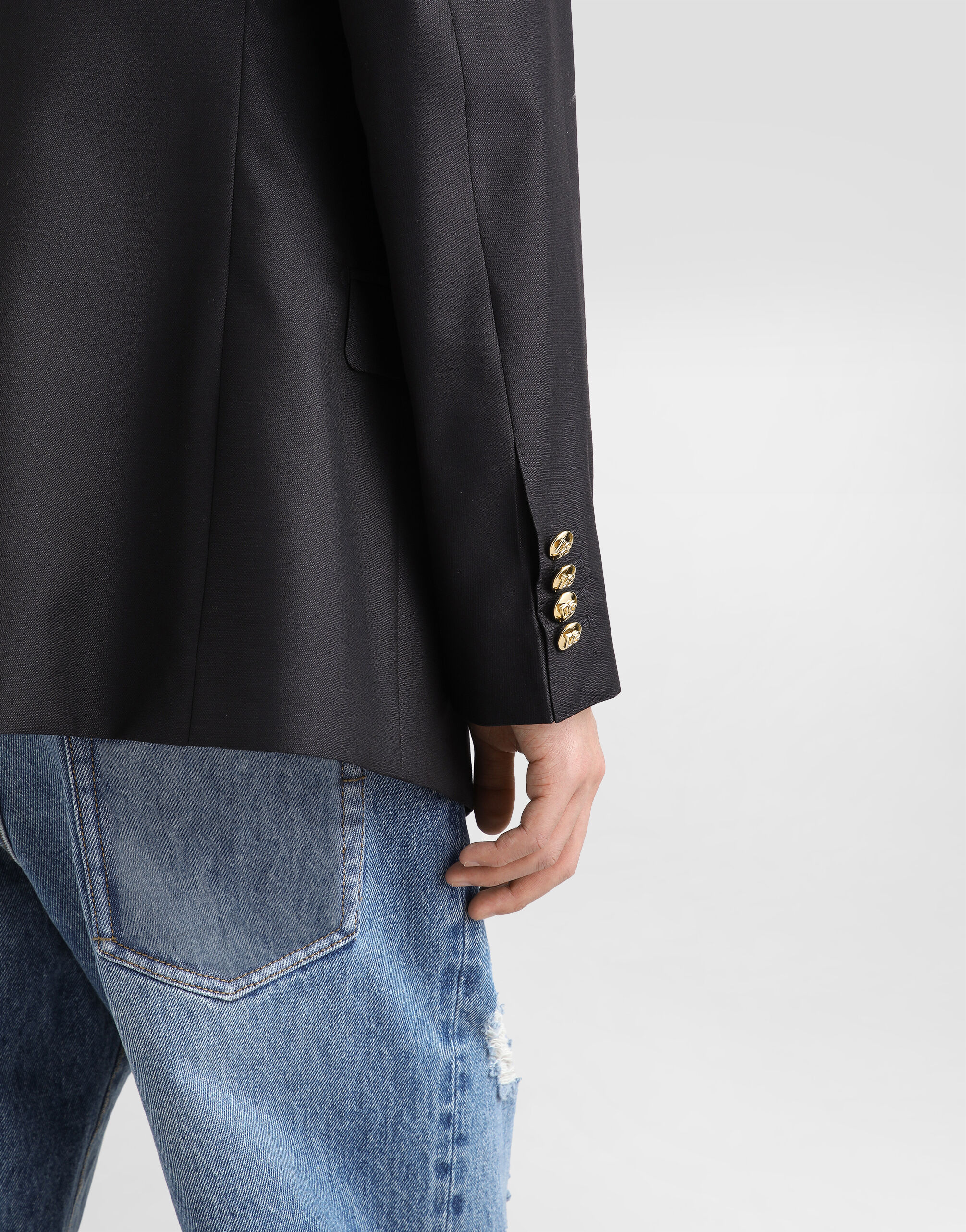 Single-breasted wool and silk jacket with patch in Blue for Men |  Dolce&Gabbana® US