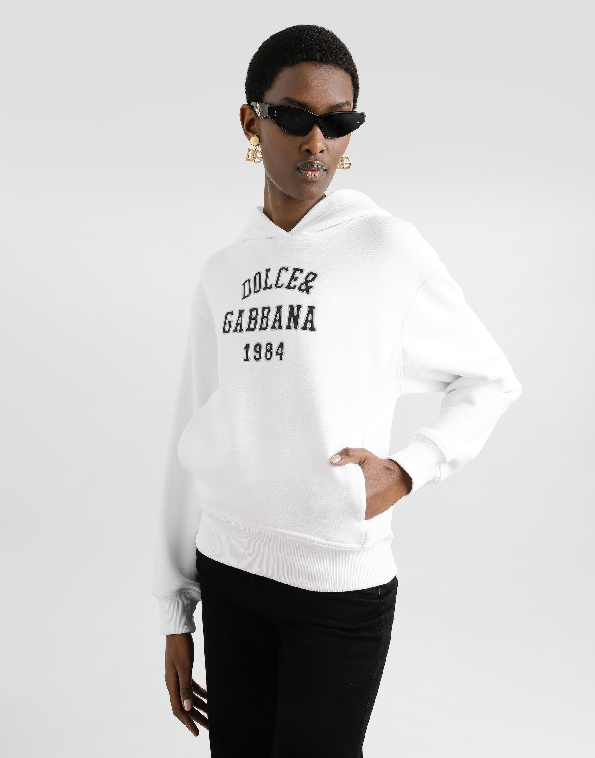 Whiteのウィメンズ Cotton sweatshirt with embroidery | Dolce&Gabbana®