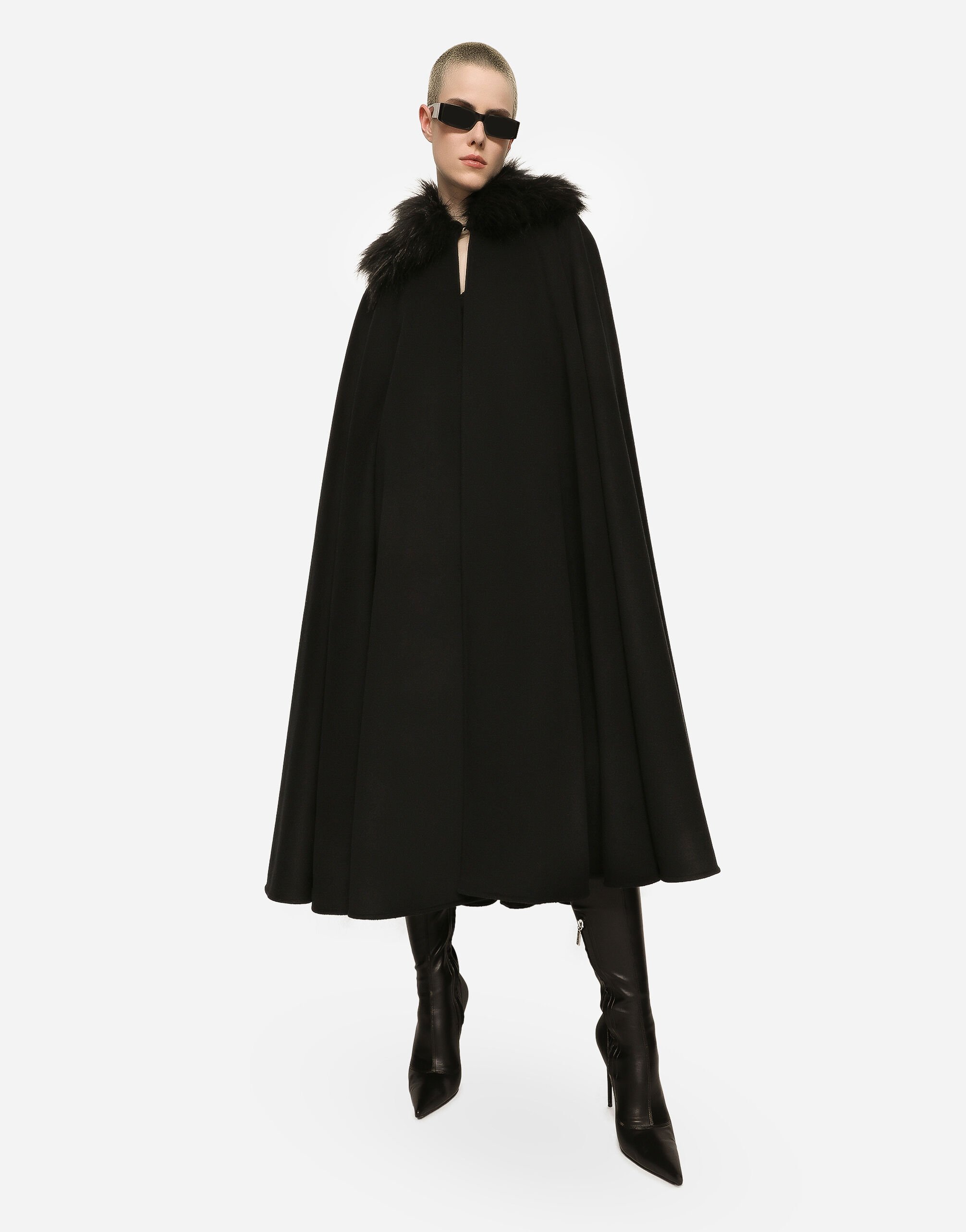 Fur collar cape coat sales