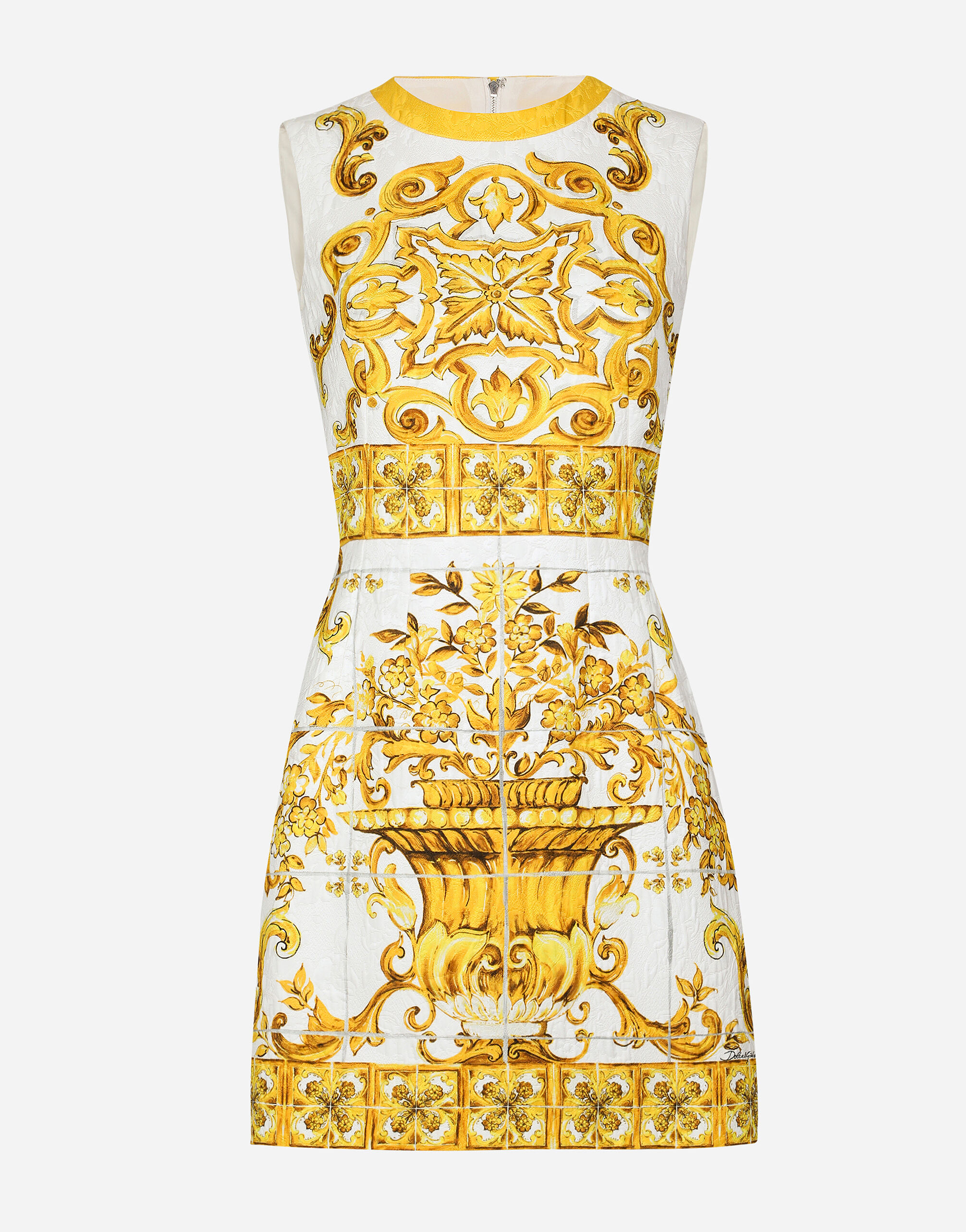 Short majolica-print brocade dress in Print for Women