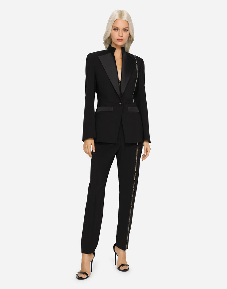 Dolce & Gabbana Woolen pants with branded selvedge Black FTAM2TFUBEF