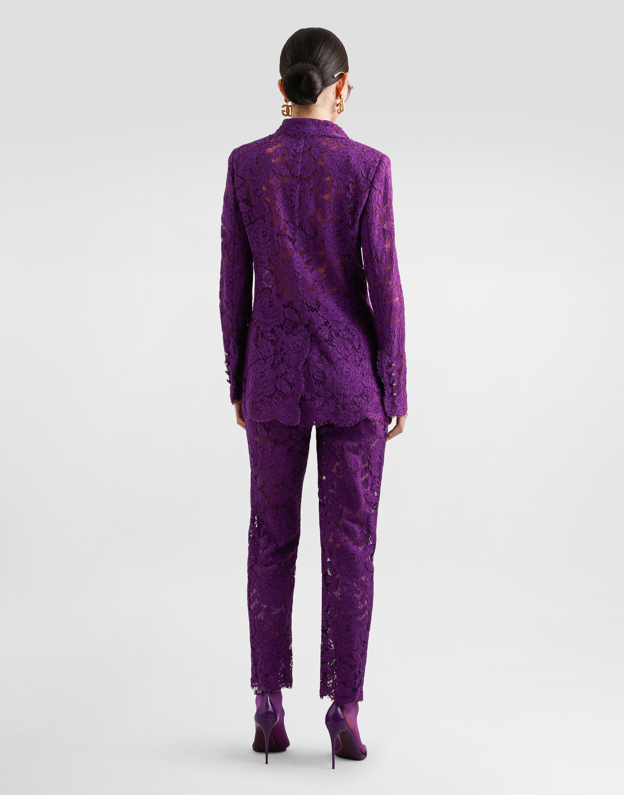 Double-breasted cordonetto floral lace jacket in Purple for Women