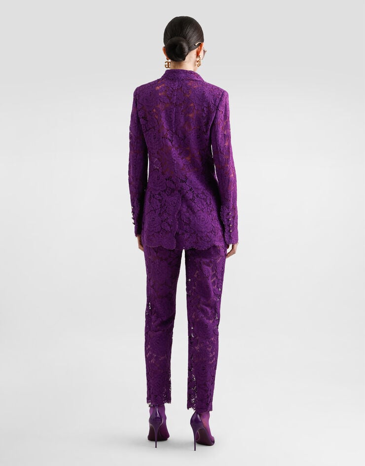 Dolce & Gabbana Giacca doppiopetto in pizzo cordonetto floreale Viola F29XWTHLM7L