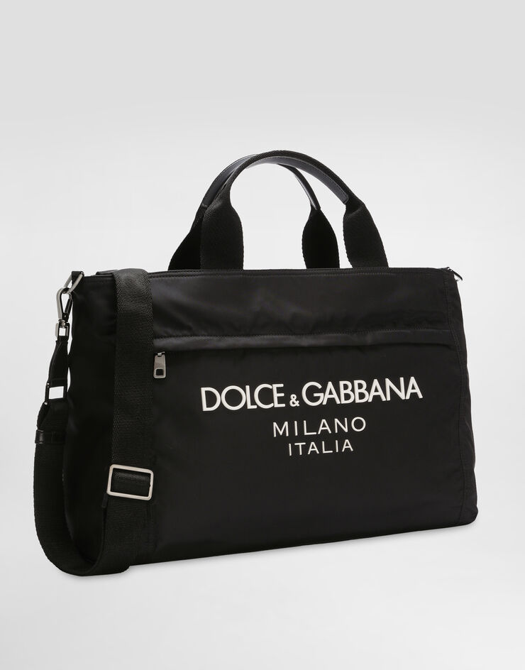 Dolce & Gabbana Bolsa de viaje en nailon con logotipo engomado Negro BM2125AG182