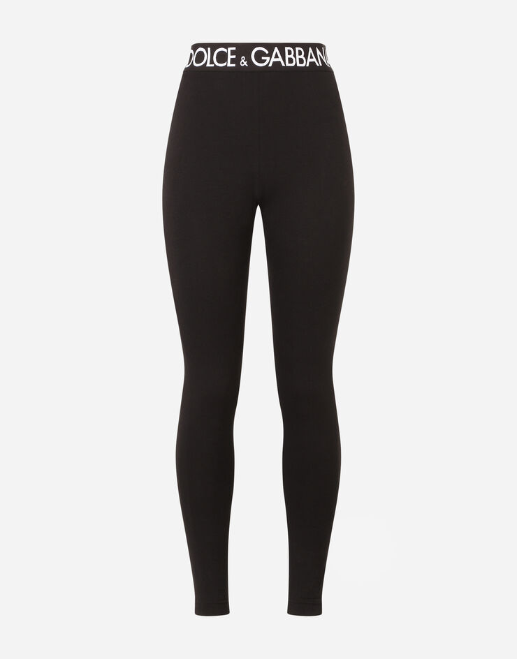 Jersey leggings with branded elastic in Black for Women