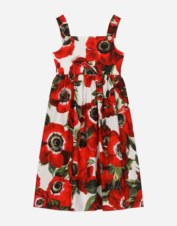 Dolce & Gabbana Kleid aus Popeline Anemonen-Print Drucken L53DI6HS5QR
