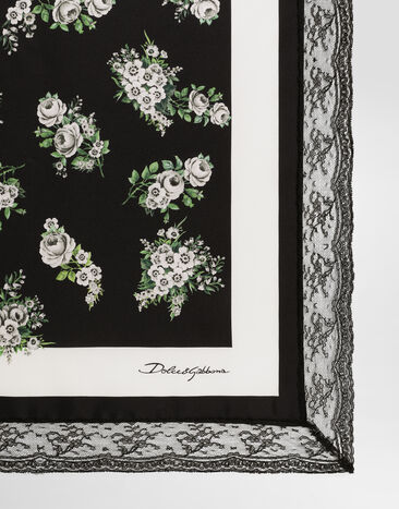 Dolce & Gabbana 90x90 small flower bouquet-print silk twill scarf with lace insert Multicolor FN118RGDDUI