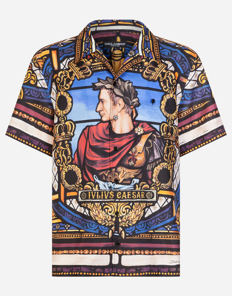 Dolce & Gabbana SILK HAWAII SHIRT WITH JULIUS CESAR PRINT MULTICOLORE G5FX9TFI1K5