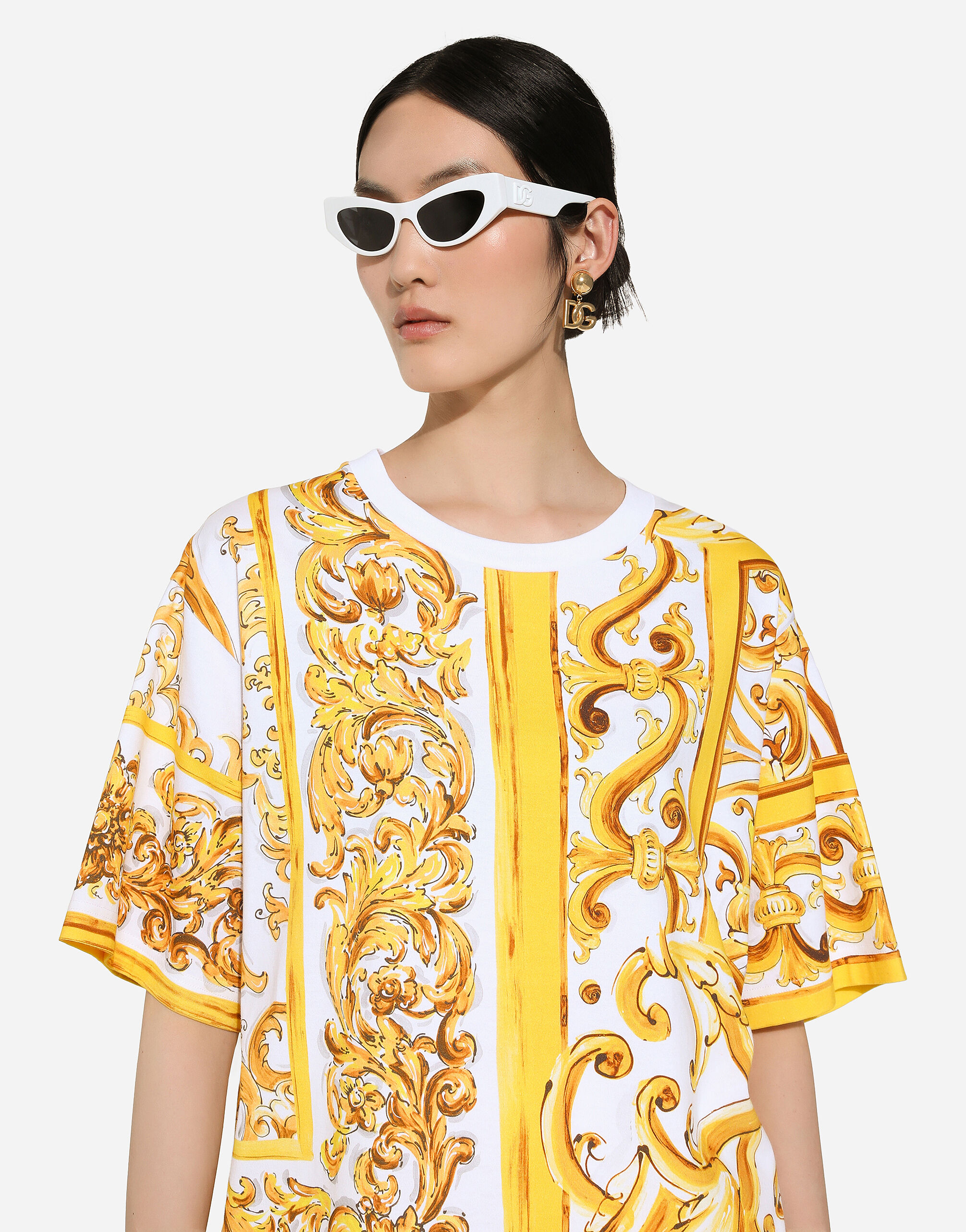 Cotton jersey T-shirt with majolica print