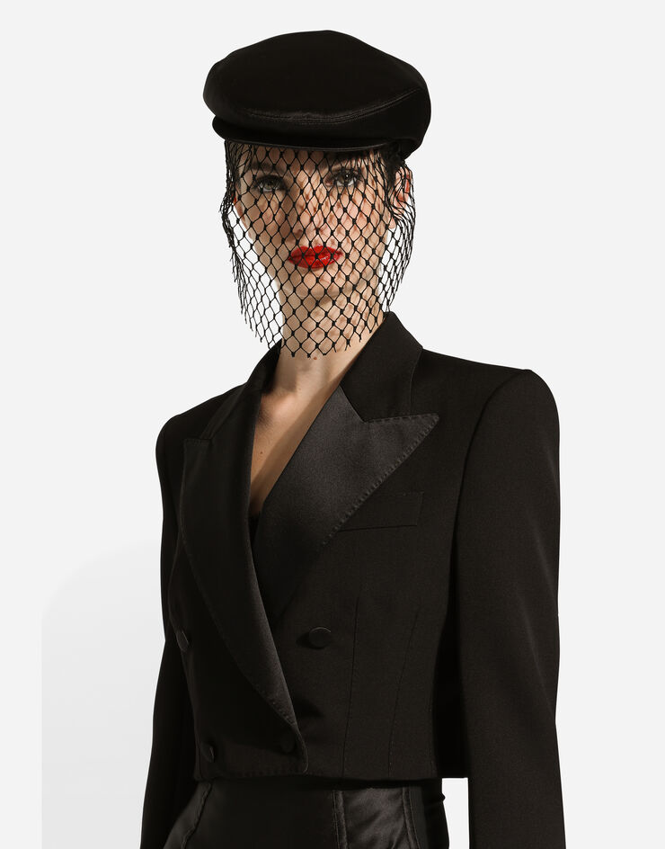 Dolce & Gabbana Kurze zweireihige Smokingjacke aus Wollgabardine Schwarz F291WTFU21E
