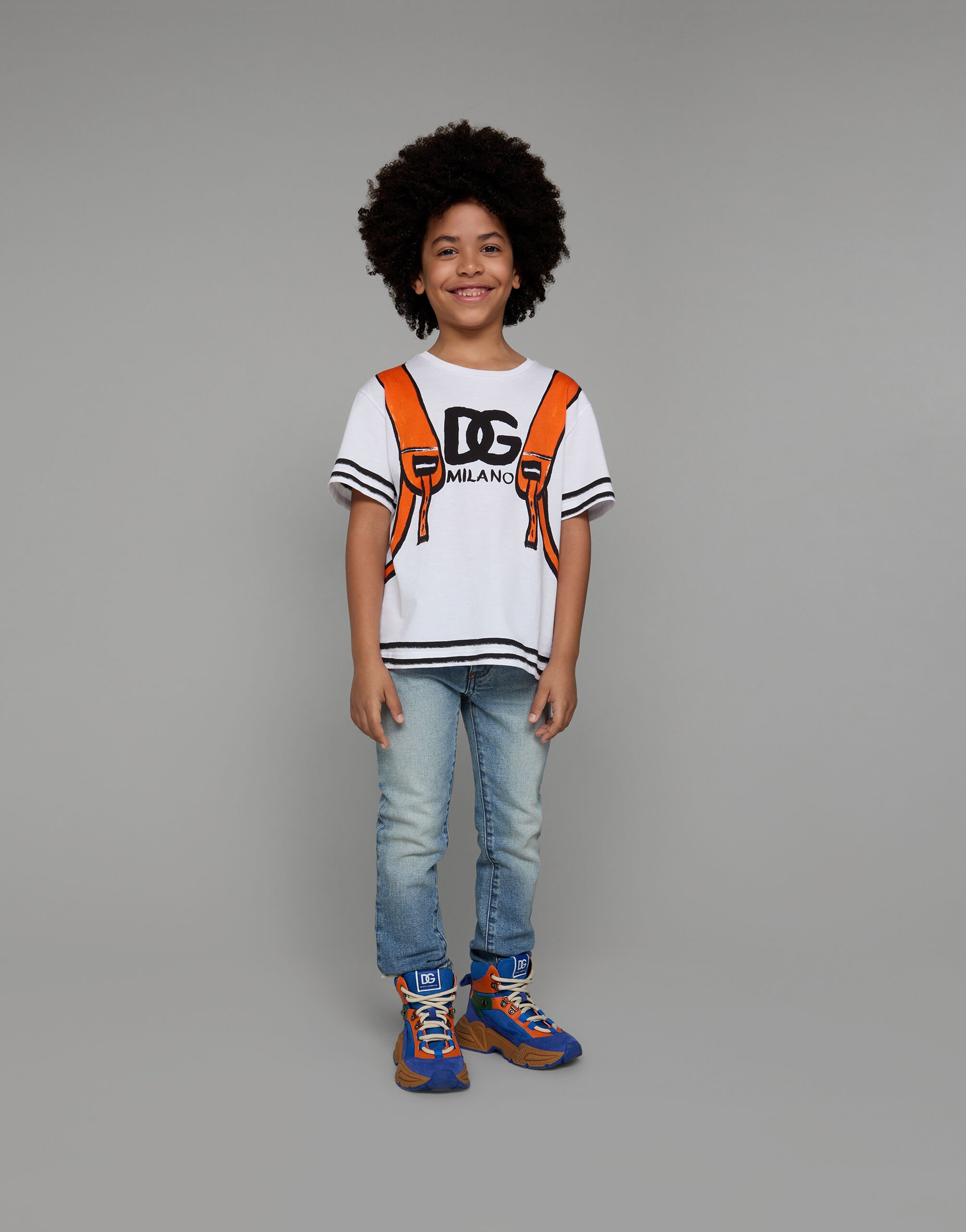 5-pocket treated stretch denim jeans with logo print in Multicolor for Boys  | Dolce&Gabbana® US