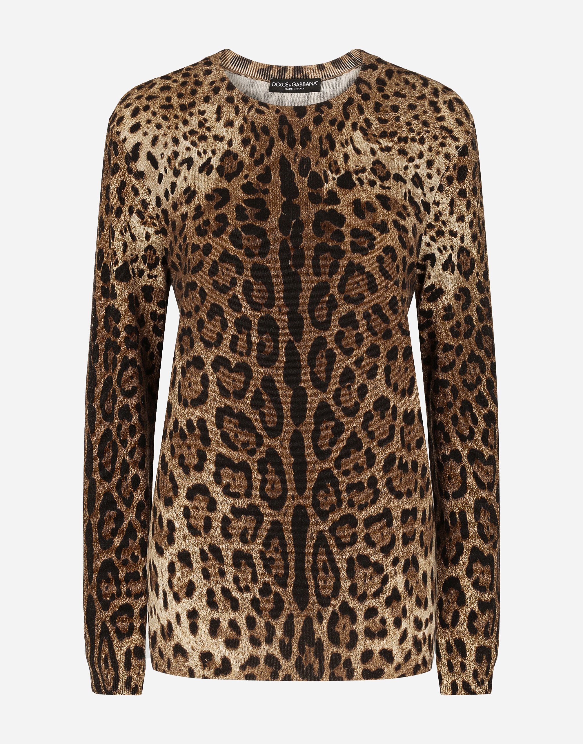 Dolce & Gabbana Pullover aus Kaschmir Leoprint Mehrfarbig FXM23TJCVO8