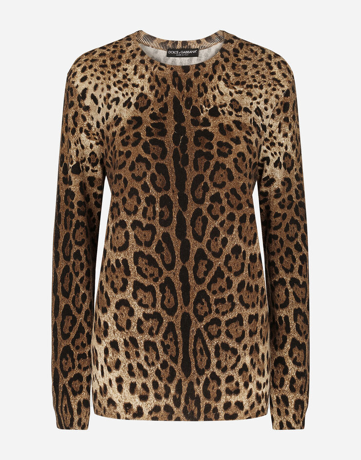 Dolce & Gabbana Pullover aus Kaschmir Leoprint Mehrfarbig FX459TJAHGB