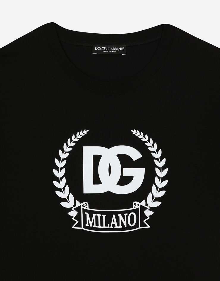 Dolce & Gabbana Short-sleeved cotton T-shirt with DG print Black G8RN8TG7M8U