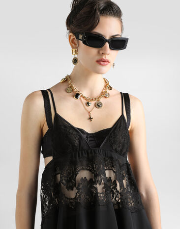 Dolce & Gabbana 조젯 & 레이스 탑 Dolce & Gabbana 조젯 & 레이스 탑 블랙 O7A12TON06K