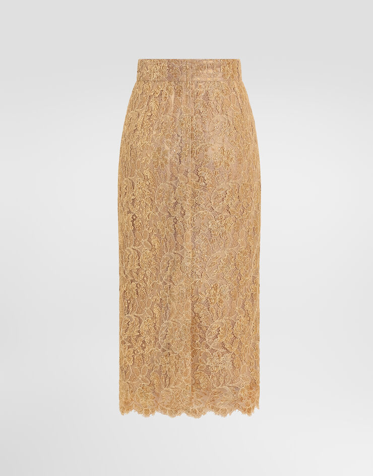 Dolce & Gabbana Lamé lace skirt Gold F4B7ITILMFJ