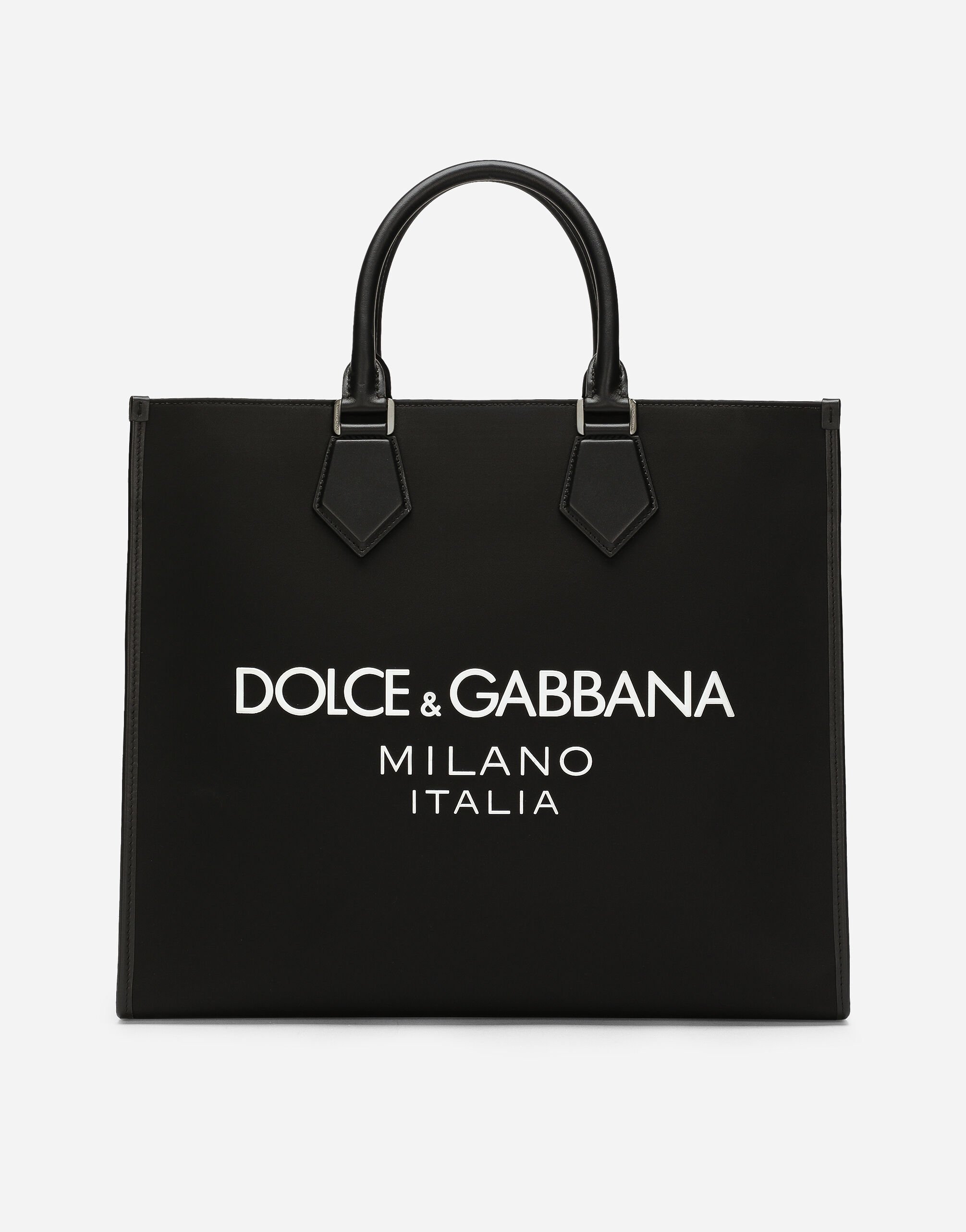 Dolce & Gabbana حقيبة تسوق نايلون كبيرة بشعار مطاطي أزرق GH590AGF421