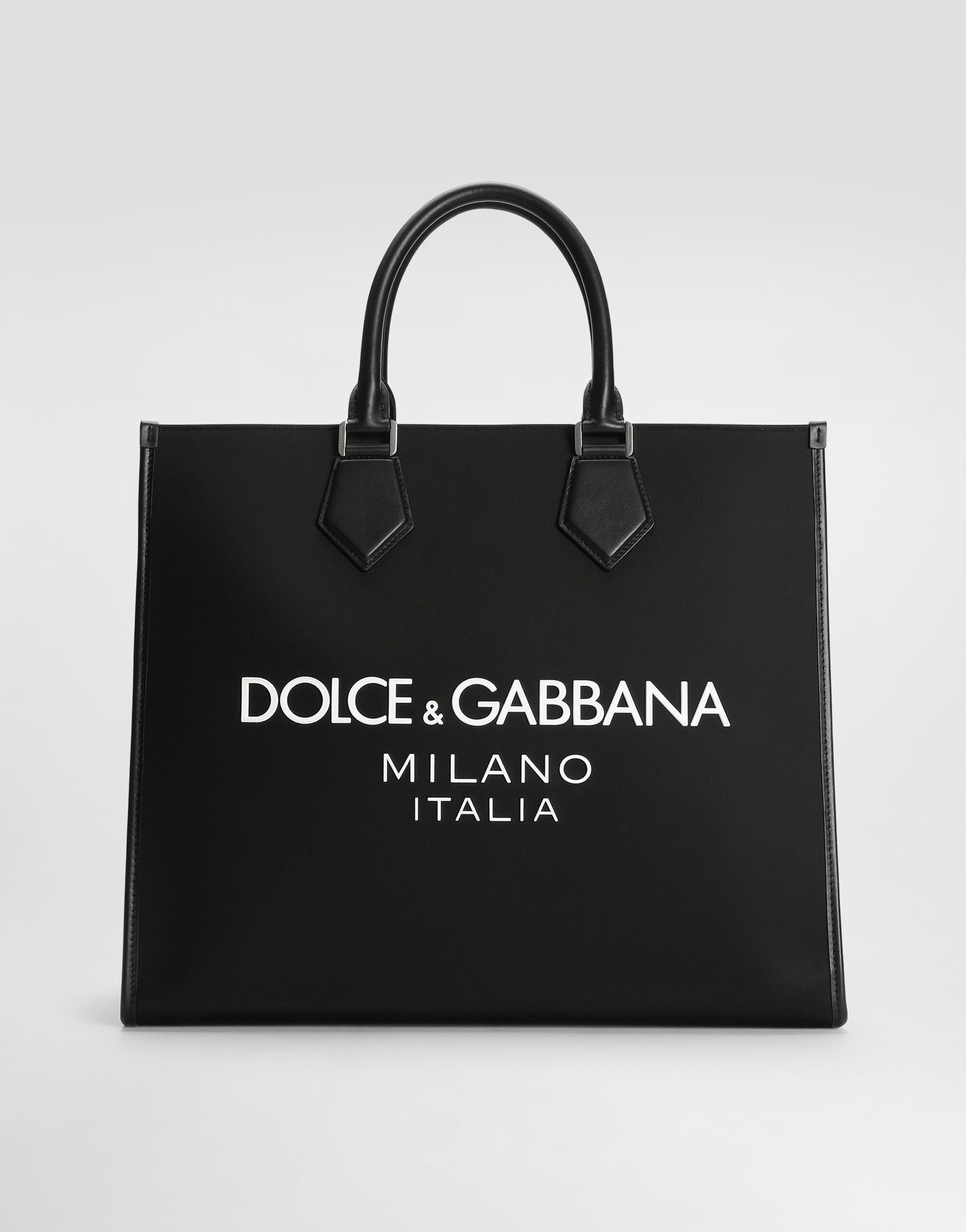 Dolce&Gabbana Large nylon shopper with rubberized logo Black BM2123AQ437