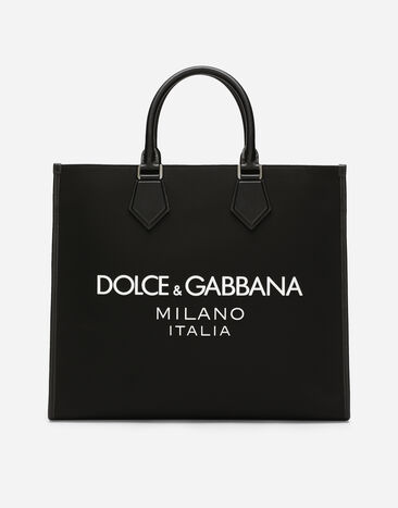 Dolce & Gabbana حقيبة تسوق نايلون كبيرة بشعار مطاطي أزرق GH590AGF421