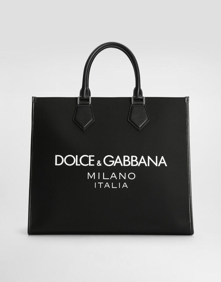 Dolce & Gabbana Shopping grande in nylon con logo gommato Nero BM2271AG182