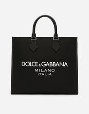 Dolce & Gabbana Large nylon shopper with rubberized logo Black BM2012AG182