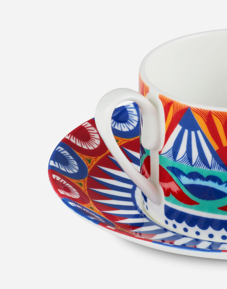 Dolce & Gabbana Tazza Tè con Piattino in Porcellana Fine Multicolore TC0S06TCA11