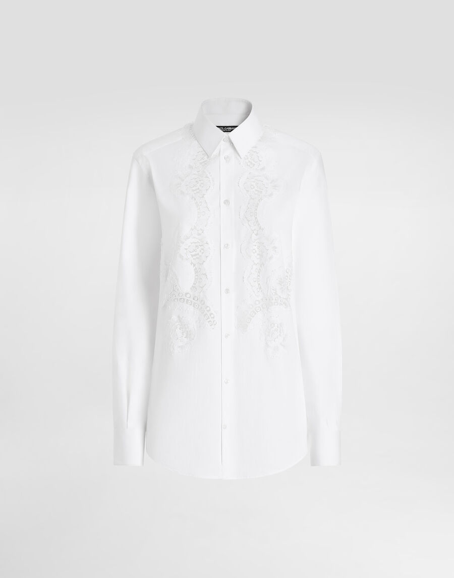 Cotton poplin shirt with lace inlay