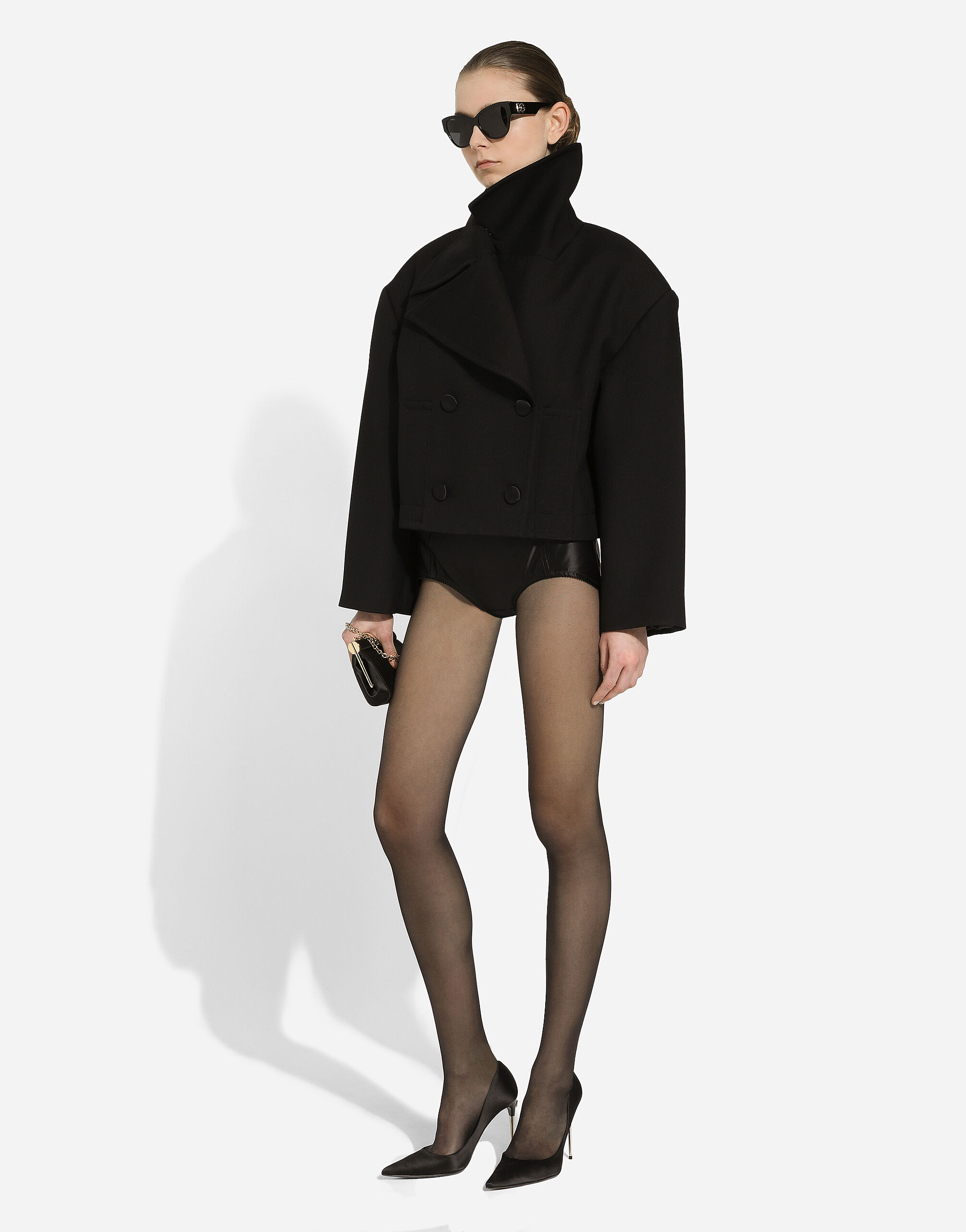 DOLCE & GABBANA 黒ファーコート/ショート Short oversize wool gabardine jacket in Black for Women