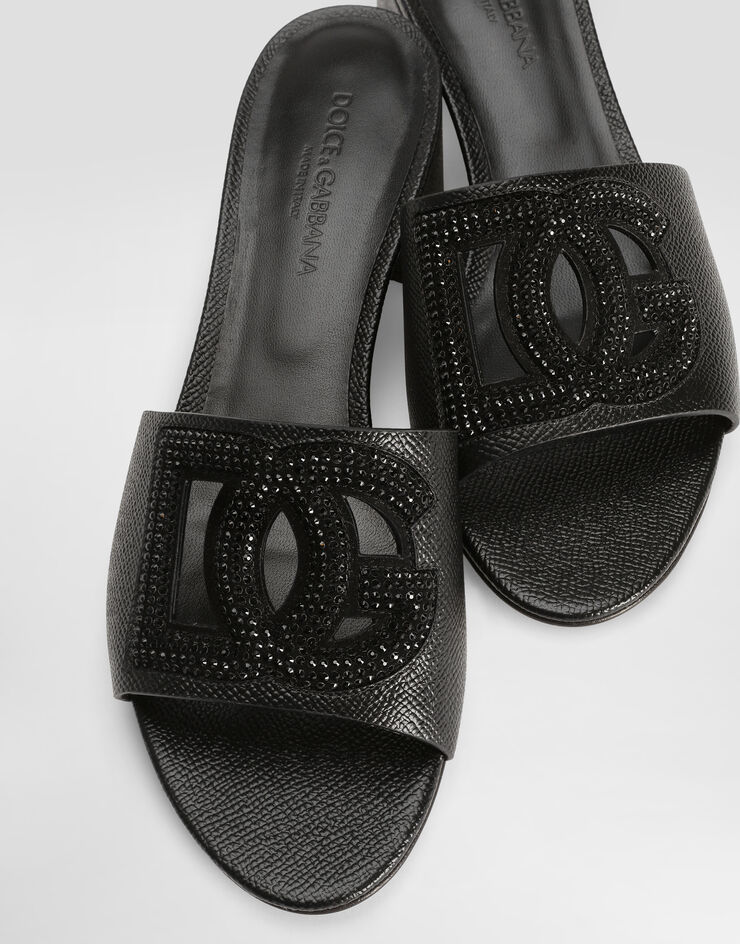 Dolce & Gabbana Mule in dauphine calfskin, suede and rhinestones Dolce & Gabbana Mule in dauphine calfskin, suede and rhinestones Black CR1938A0217