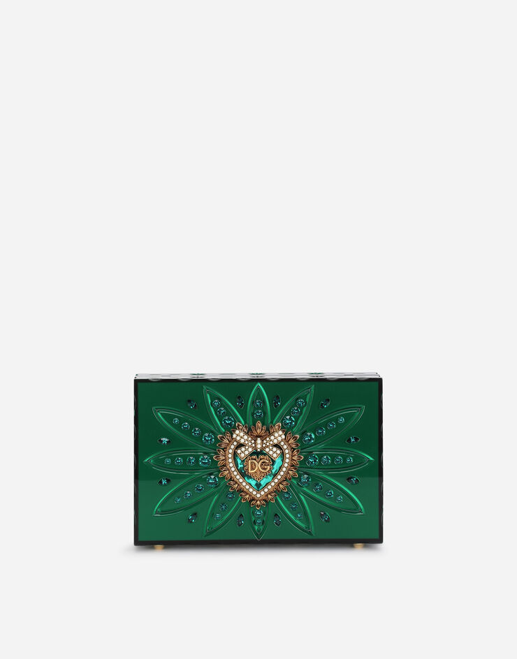 Dolce & Gabbana Devotion box bag in transparent plexiglass with rhinestone embellishment Green BB6941AW988