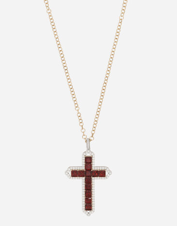 Dolce & Gabbana Cross Pendant 18kt yellow and white gold, rhodolite garnets, and diamonds    Yellow WAQP3GWGAR1