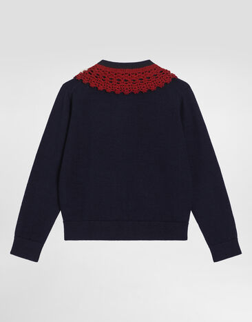 Dolce & Gabbana Wool cardigan with embroidered crochet collar Blue L5KWM9JDVBF