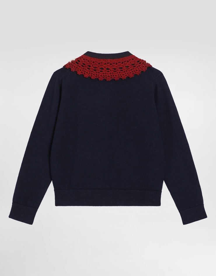 Dolce & Gabbana Wool cardigan with embroidered crochet collar Blue L5KWM9JDVBF