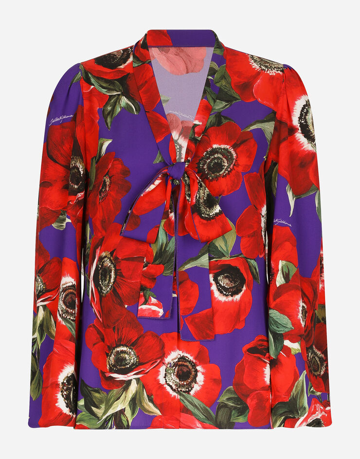 Dolce & Gabbana Charmeuse shirt with anemone print Print F5N70TFSA55