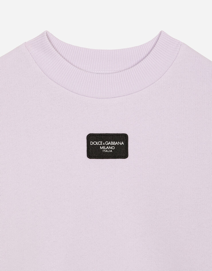 Dolce & Gabbana Sudadera de cuello redondo en punto con placa con logotipo Lila L5JWBEG7N0O