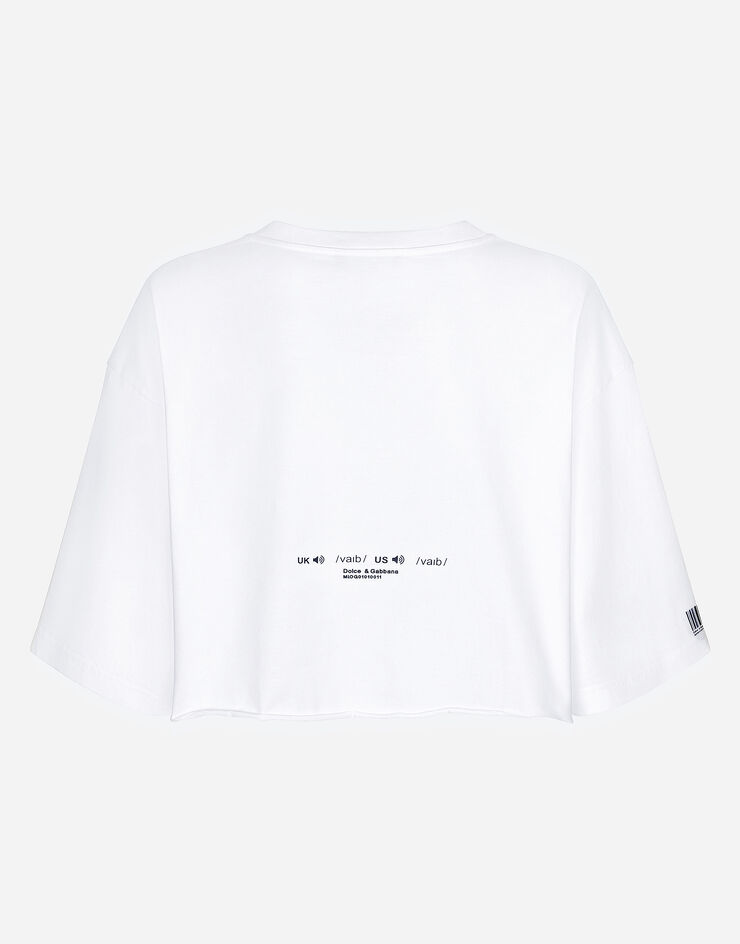Dolce & Gabbana T-shirt cropped à manches courtes et col ras de cou en jersey de coton DGVIB3 Blanc F8U84TG7L2P