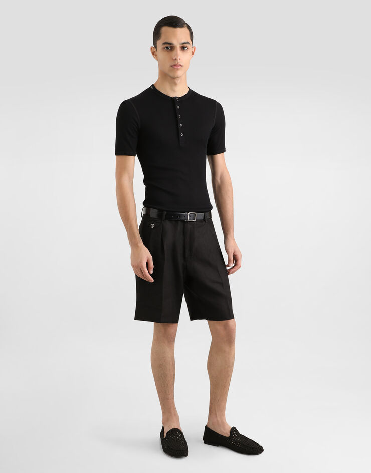 Dolce&Gabbana T-shirt tunisien en coton côtelé Noir G8MC5TFU7AV
