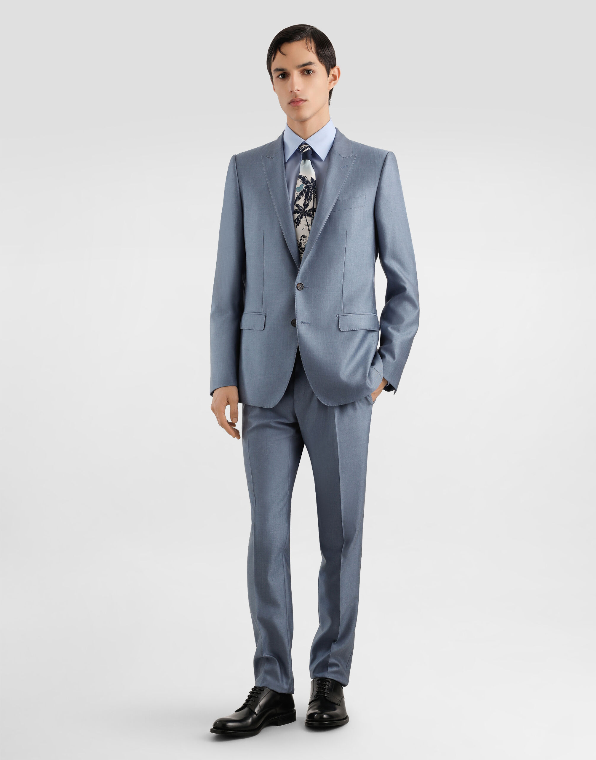 Single-breasted wool and silk suit in Azure for Men
