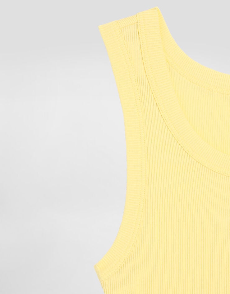 Dolce & Gabbana قميص دون أكمام من جيرسي مضلع بشعار Yellow F8W62TFU7AV