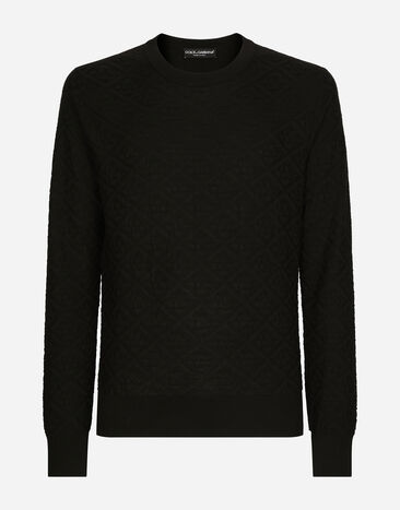 Dolce & Gabbana Silk round-neck sweater with all-over DG logo Black GY6UETGH311