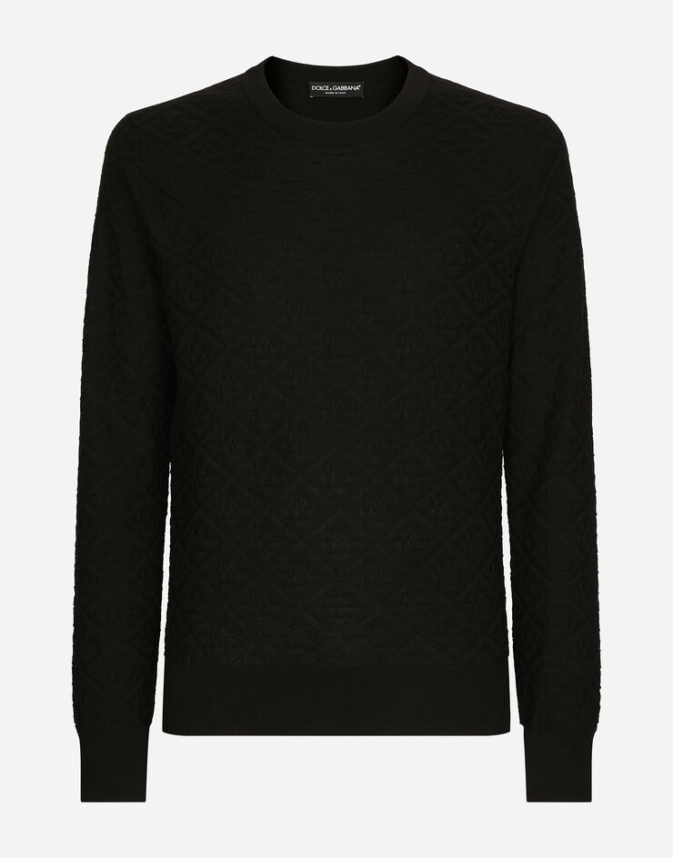 Dolce & Gabbana 整体 DG 徽标真丝圆领针织衫 黑 GXX02TJBSH5